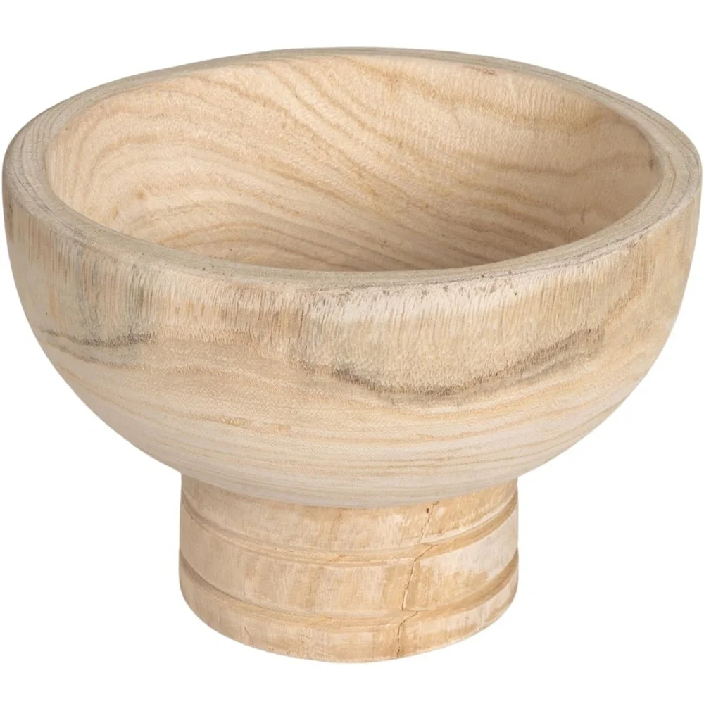 CREATIVE CO-OP NWT paulownia wood pedestal bowl -natural 6.25”x9.5